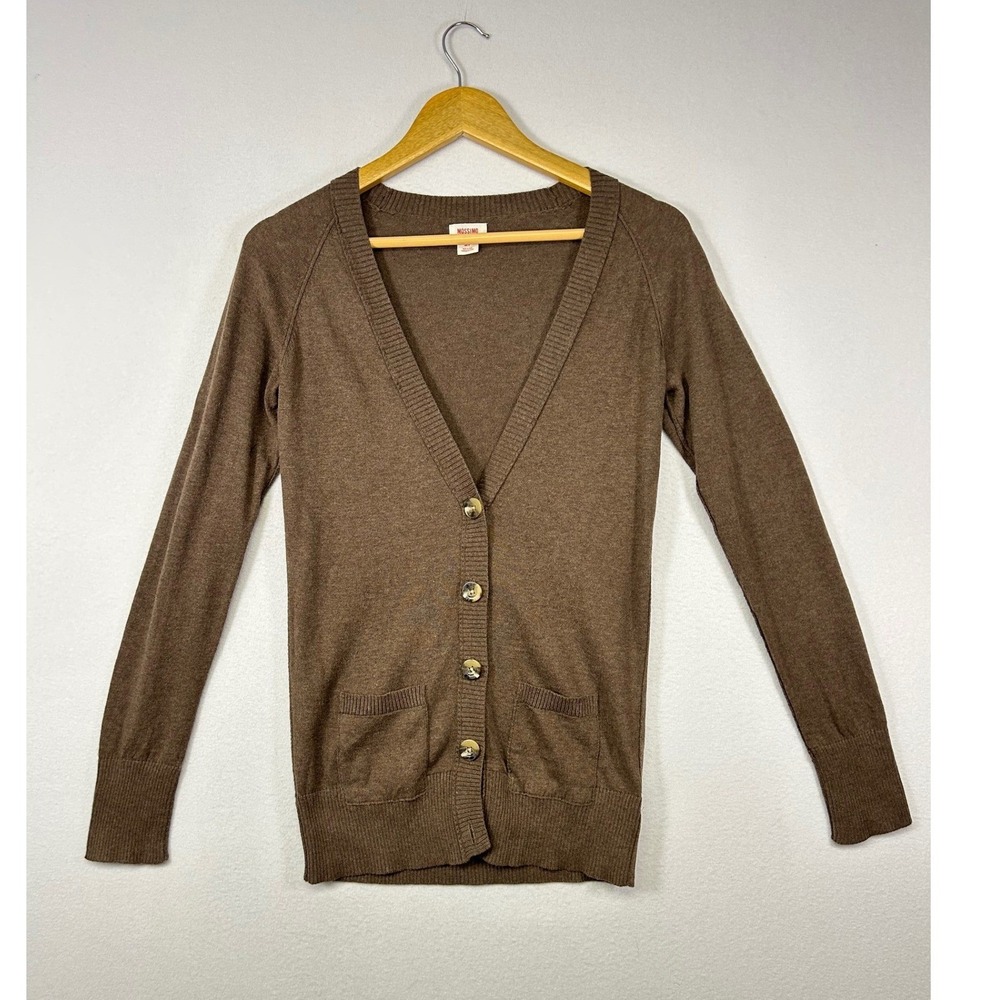 Dark‎ Academia Mossimo Women S Brown V-Neck Button Front Pocket Cotton Cardigan